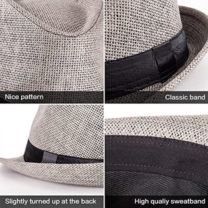 XL Straw Fedora Hats for Men Summer Trilby Beach Travel Panama Casual 7 1/2 - color: Grey