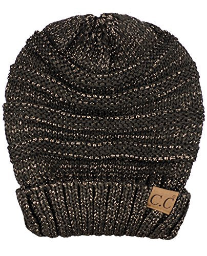 NYFASHION101 Slouch Wrinkled Beanie Cap Slouchy Skull Hat - color: Brown Metallic