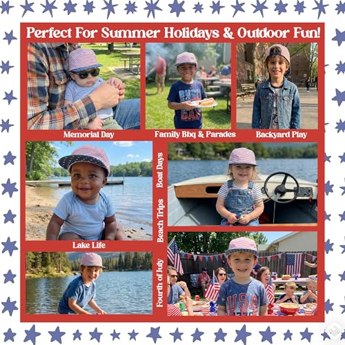 Funky Junque Kids 5 Panel Hat - Toddler Boys American Flag Baseball Cap, Patriotic Infant Baby Sun Hat for 4th of July - color: Usa Flag - Red/White/Blue, size: 2-9 Years