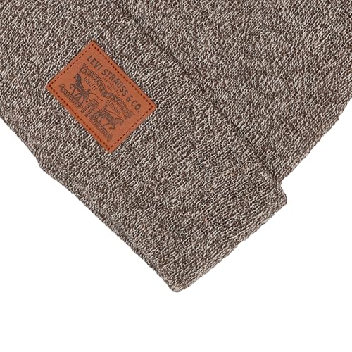 Levi's Mens All-Season Hero Beanie Soft Knit Cuffed Winter Hat, Warm & Comfortable Everyday Style - color: Marl Brown Patch
