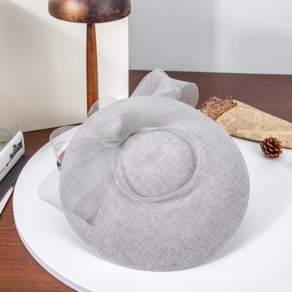 Wide Brim Church Hat for Women - Elegant Kentucky Fascinator with Bow Mesh,Bridal Wedding Tea Party Derby Formal Top Hats - color: Gray