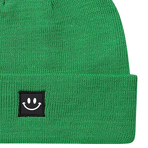 MaxNova Knit Beanie Hat with Smile Face for Men/Women - color: Kelly Green Smile