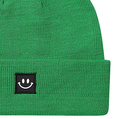 MaxNova Knit Beanie Hat with Smile Face for Men/Women - color: Kelly Green Smile