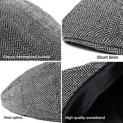 Herringbone Flat Ivy Newsboy Cap for Men 1920s Wool Blend Tweed Cabbie Hat - color: 003 Grey, size: Small-Medium