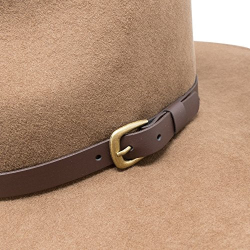 B&S Premium Lewis - Wide Brim Fedora Hat - 100% Wool Felt - Water Resistant - Leather Band - color: Light Brown, size: 7-7 1/8