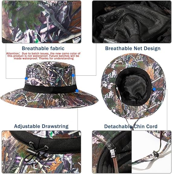 TOP-EX Oversized Waterproof Mesh Sun Hat for Big Heads with Wide Brim - color: Camo-2.7"brim, size: Medium-Large