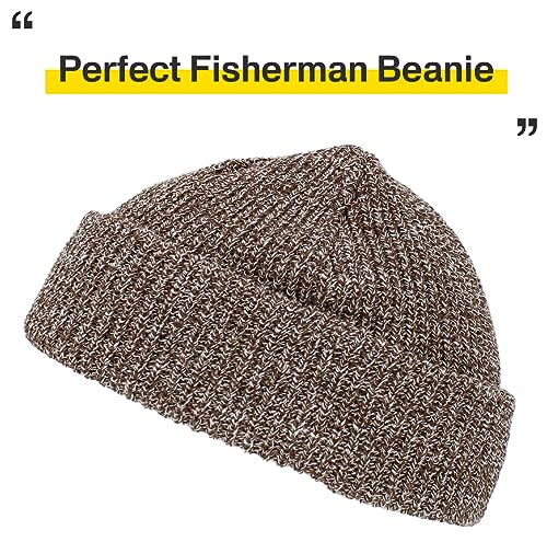 Fisherman Short Beanie Leon Roll up Trawler Classic Skullcap Hipster Beanie Warm Winter Hats Acrylic Ribbed Knit Cuff Daily - color: Brown Mix Fisherman Beanie