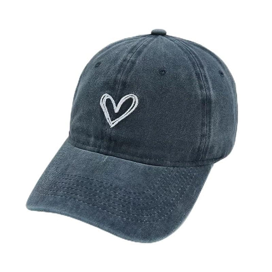 Unisex Vintage Baseball Cap: Washed Distressed Baseball Cap Twill - Men Womens Trucker Hat - Adjustable Dad Hat - color: Navy Blue White Heart