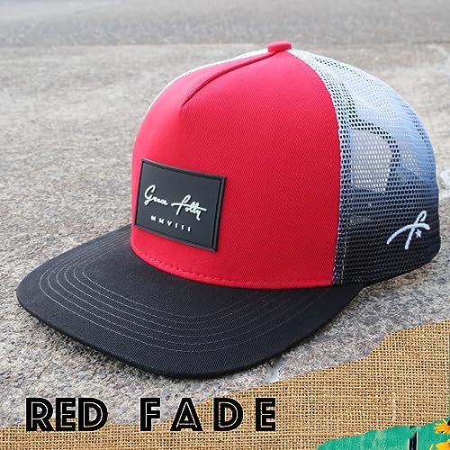 Grace Folly Trucker Hat for Men & Women. Snapback Mesh Caps - color: Red & Black With Fade