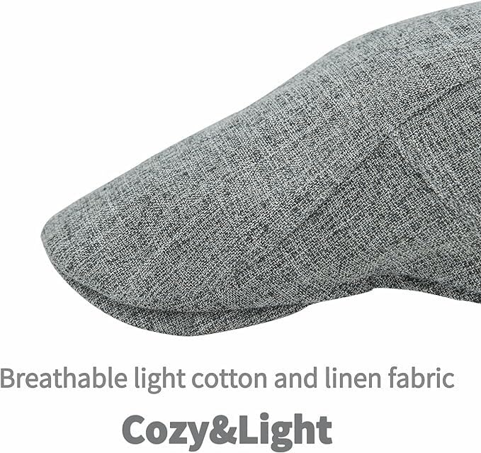 Linen Cotton Flat Cap Men Summer Newsboy - color: Deep Grey, size: 7 3/8-7 5/8