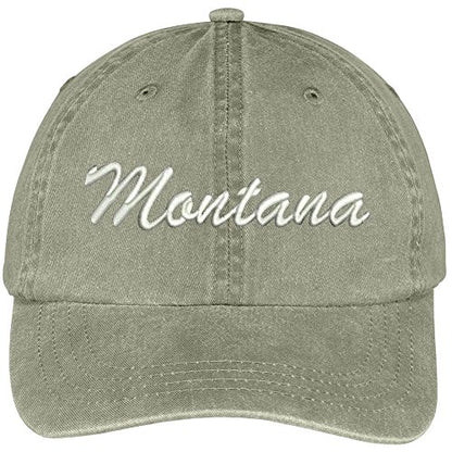 Trendy Apparel Shop Montana State Embroidered Low Profile Adjustable Cotton Cap - color: Khaki