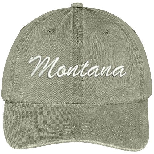 Trendy Apparel Shop Montana State Embroidered Low Profile Adjustable Cotton Cap - color: Khaki