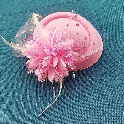 Fascinators Hats Pillbox Hat for Girl and Women - color: Black-fascinator With Flower Feather