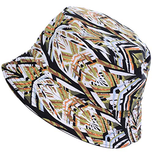 BYOS Summer Fashion Print Cotton Bucket Sun Hat for Men Women, Reversible Black - color: Aztec Green