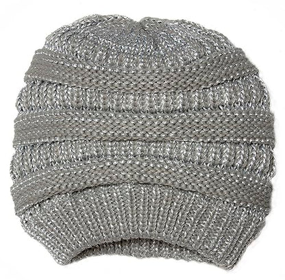 Gravity Threads Knit Soft Stretch Beanie Cap - color: Metallic Silver