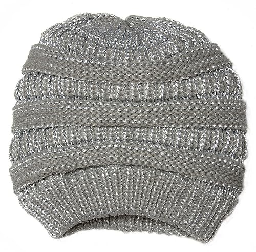 Gravity Threads Knit Soft Stretch Beanie Cap - color: Metallic Silver