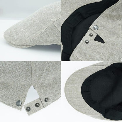 Linen Cotton Flat Cap Men Summer Newsboy - color: Light Grey, size: 7 3/8-7 5/8