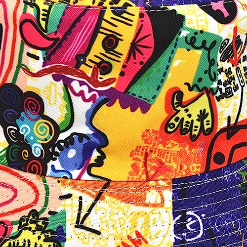 Unisex Print Bucket Hat Sun Hat for Women Men,Reversible Cotton Summer Beach Hat Fisherman Hat - color: Colorful Graffiti