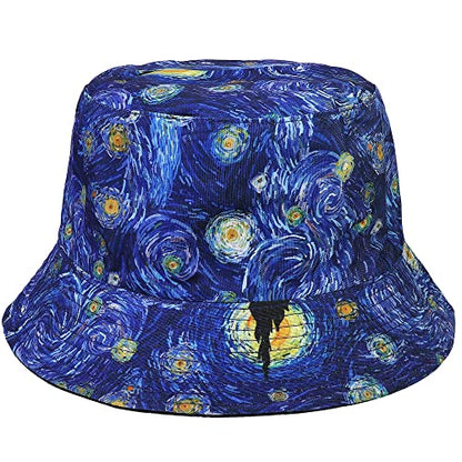 Falari Reversible Bucket Hat for Men Women Summer Travel Beach Outdoor Fishing Hat 100% Cotton - color: J892-blue-universal