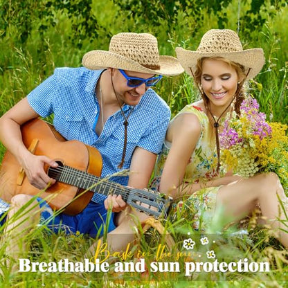 Newcotte 9 Pack Straw Cowboy Hats for Women Men - color: Beige