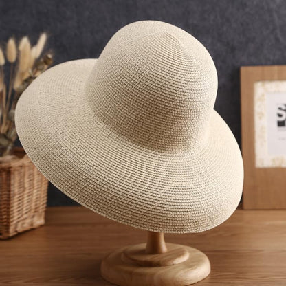 Women's Floppy Wide Brim Summer Beach Straw Hat UPF 50+ Sun Hat - color: Beige