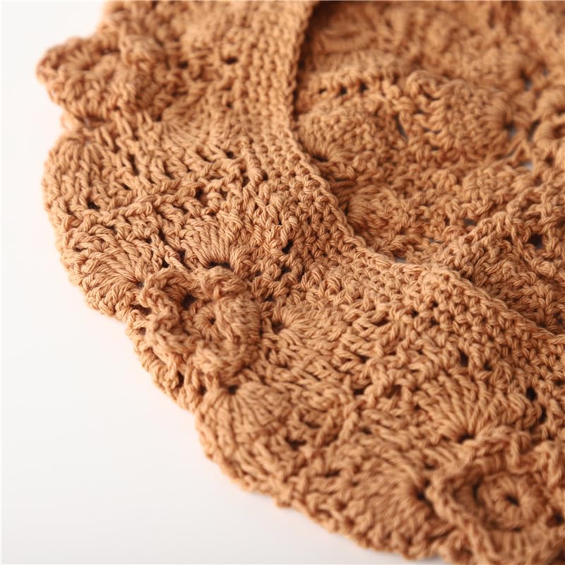 yolrdiw Cotton Crochet Beanie Handmade Floral Beret Beach Travel Boho Hat - color: Beige