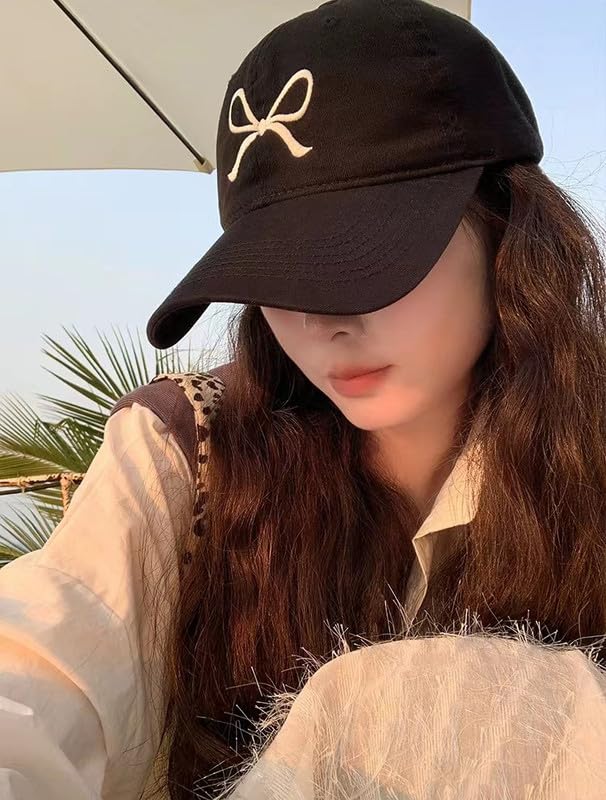 Unisex Bow Embroidery Baseball Cap Adjustable Outdoor Mom Sun Hat - color: Light Blue
