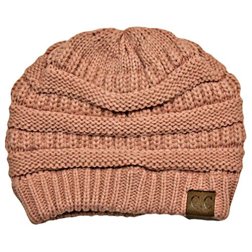 Light Rose Pink Thick Slouchy Knit Oversized Beanie Cap Hat
