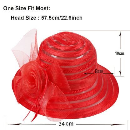 Ruphedy Women Derby Church Dress Bucket Hat Fascinators Tea Party Wedding Hat - color: S017-red