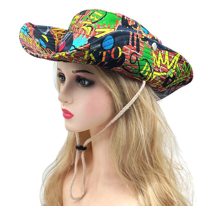 Sun Bucket Hat for Men Women Fishing Beach Safari Trendy Cotton Cowboy Cap for Golf Hiking Hunting Outdoor Boonie - color: 90s Graffiti