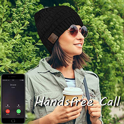 Wireless Beanie Hat for Men Women Wireless Music hat with Headphones Headset Speaker Mic Music Beanie Hat Unisex Knit Outdoor Sports Running Cap with Microphone Teens Tech Gifts - color: Black-01