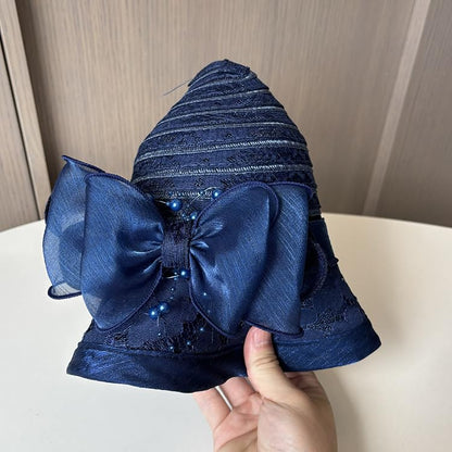 Women's Organza Derby Fascinator Hat Cloche Bowler Hat Cocktail Tea Party Wedding Sun Hat - color: K-darkblue