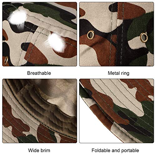 SATINIOR 4 Pcs Bucket Hat Summer Cotton - color: Camouflage, Khaki, Light Grey, Navy Blue, size: Medium