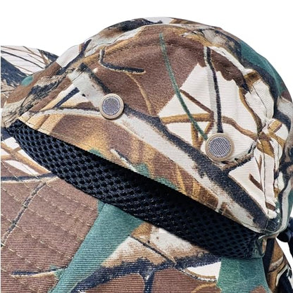 Packable and Adjustable Mesh Boonie Sun Hat with Neck Flap - color: Brown Hardwoods Camo