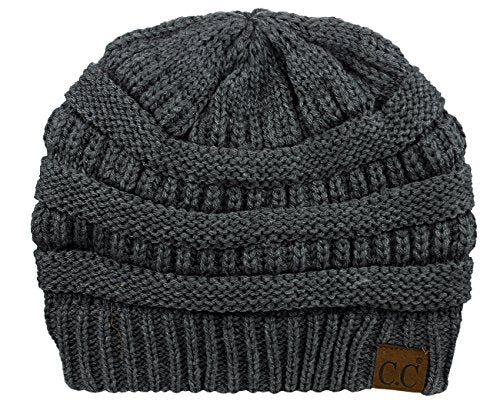 C.C Unisex Chunky Soft Stretch Cable Knit Warm Fuzzy Lined Skully Beanie - color: Dark Melange Gray