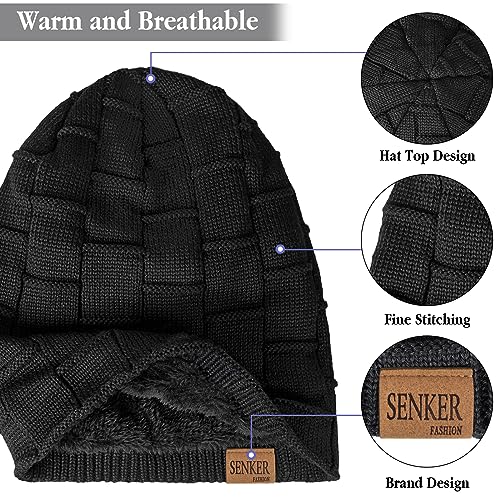 Senker Fashion 2 Pcs Winter Slouchy Beanie Hats for Men, Warm Mens Beanies - color: Black Navy Blue