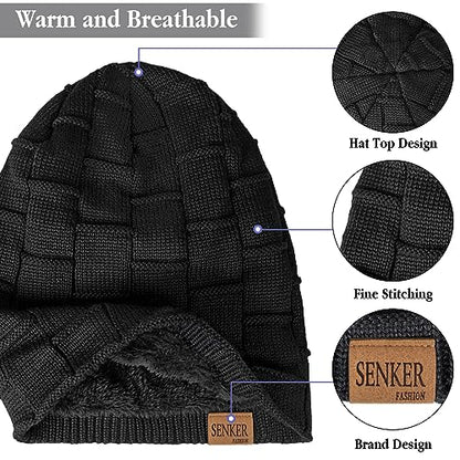 Senker Fashion 2 Pcs Winter Slouchy Beanie Hats for Men, Warm Mens Beanies - color: Black Navy Blue