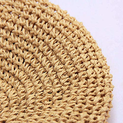 Women Summer Straw Woven Sunhat Classic Beret Artist Painter Sun Hat Cap - color: Khaki
