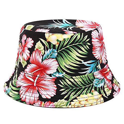Unisex Print Double-Side-Wear Reversible Bucket Hat - color: Flower Black
