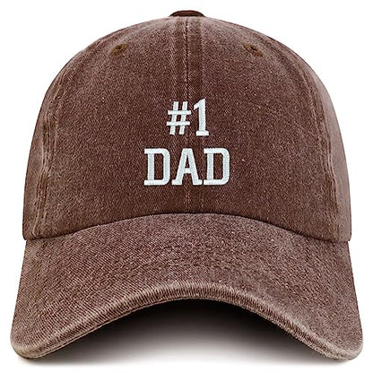 Trendy Apparel Shop Number 1 Dad Embroidered Pigment Dyed Low Profile Cotton Cap - color: Chocolate