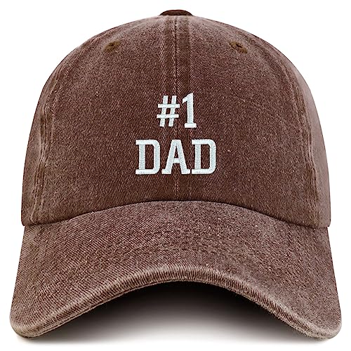 Trendy Apparel Shop Number 1 Dad Embroidered Pigment Dyed Low Profile Cotton Cap - color: Chocolate