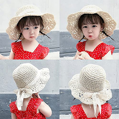 Baby Girl Straw Hat 3-6 Years Girls Summer Beach Hats with Bowknot Sun Protection Hats for Kids - color: Pink