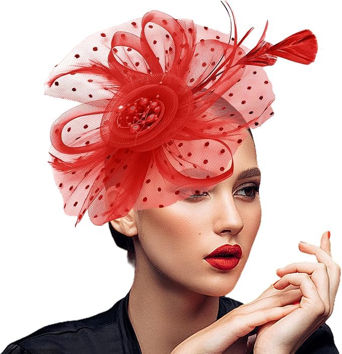 Fascinators Hats 20s 50s Pillbox Hat Cocktail Tea Party for Women Red - color: Red