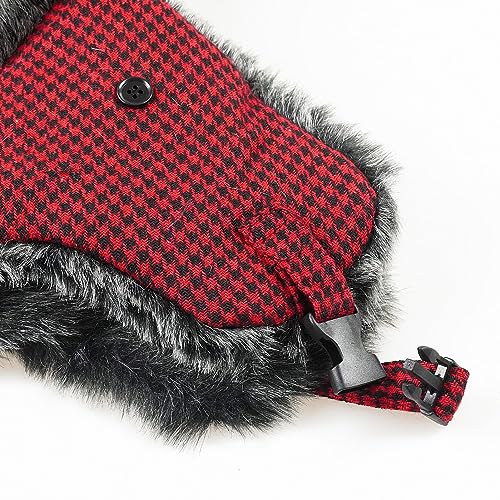 ONWAY Trapper Hat Winter Hats for Women Men with Faux Fur Ear Flaps - color: Dark Red