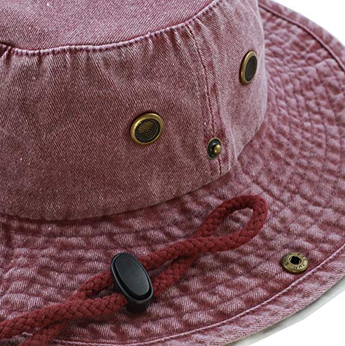The Hat Depot Cotton Stone-Washed Safari Wide Brim Foldable Double-Sided Sun Boonie Bucket Hat - color: 3. Pigment - Burgundy, size: Small-Medium