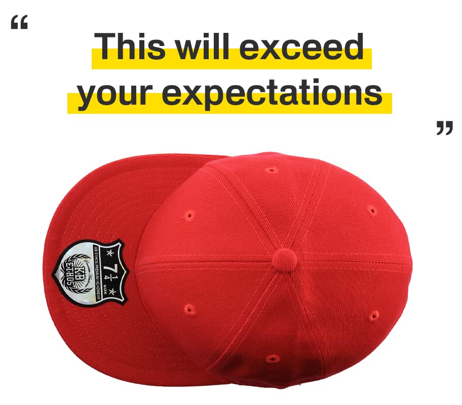 KBETHOS® Original 6 Panel Flat Brim True-Fit Fitted Cap - color: Red, size: 6 7/8