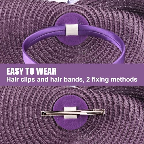 DRESHOW Fascinators Hat Flower Mesh Feathers Hat with a Headband and a Clip 7.9" Tea Party Headwear for Women - color: Folded Style 2: Purple / 7.9"