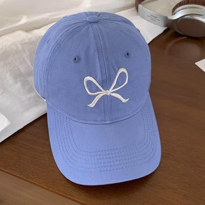 Unisex Bow Embroidery Baseball Cap Adjustable Outdoor Mom Sun Hat - color: Blue