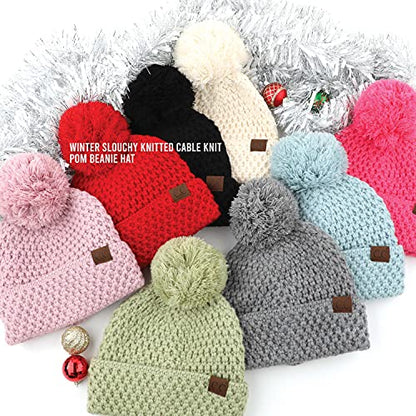 C.C Exclusives Women's Winter Seed Stitched Confetti Pom Beanie Hat (HAT-1816)(HAT-2214)(HAT-2085)(HAT-3841) - color: Bee Stitch Pattern-candy Pink