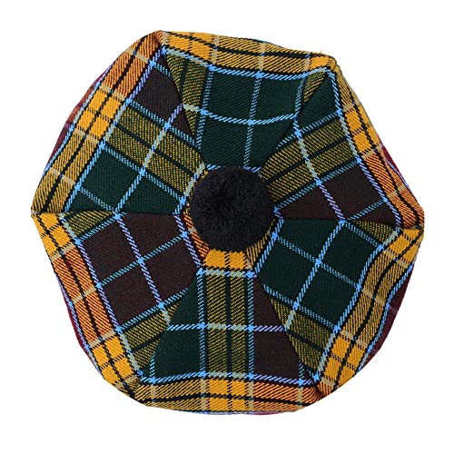 HAAUR Scottish Tammy Hat Traditional Kilt Tam o' Shatner Acrylic Wool Flat Bonnet Various Tartans with Pompom One Size - color: Buchnan Muted